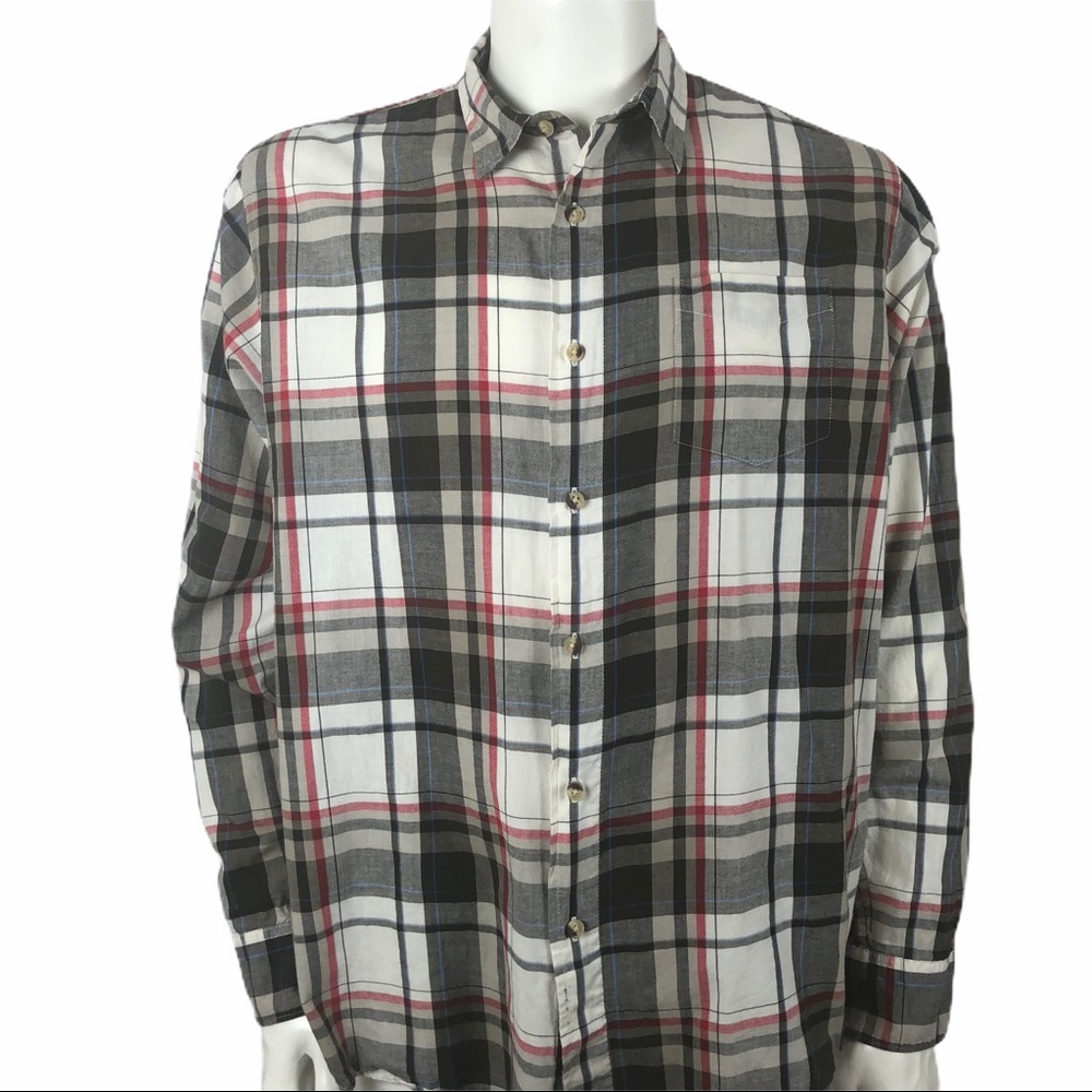 Wrangler Rugged Men's Plaid Western Shirt-Black & White-Sz Large Long Sleeve EUC